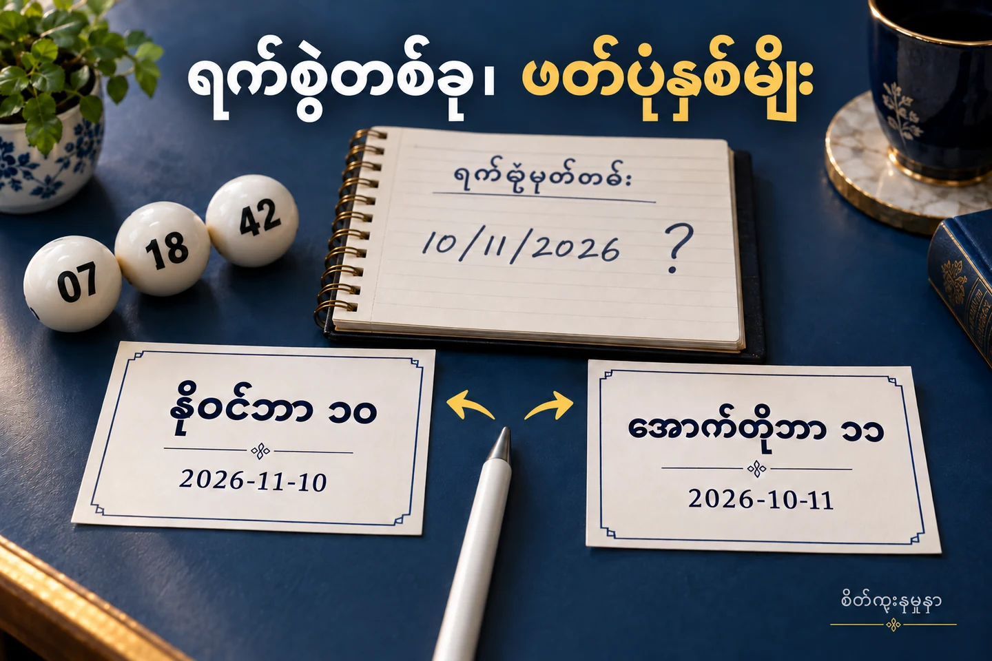 စိတ်ကူးထီမှတ်တမ်း10/11/2026 နှင့် နိုဝင်ဘာ10၊အောက်တိုဘာ11ရက်ကတ်နှစ်ခု